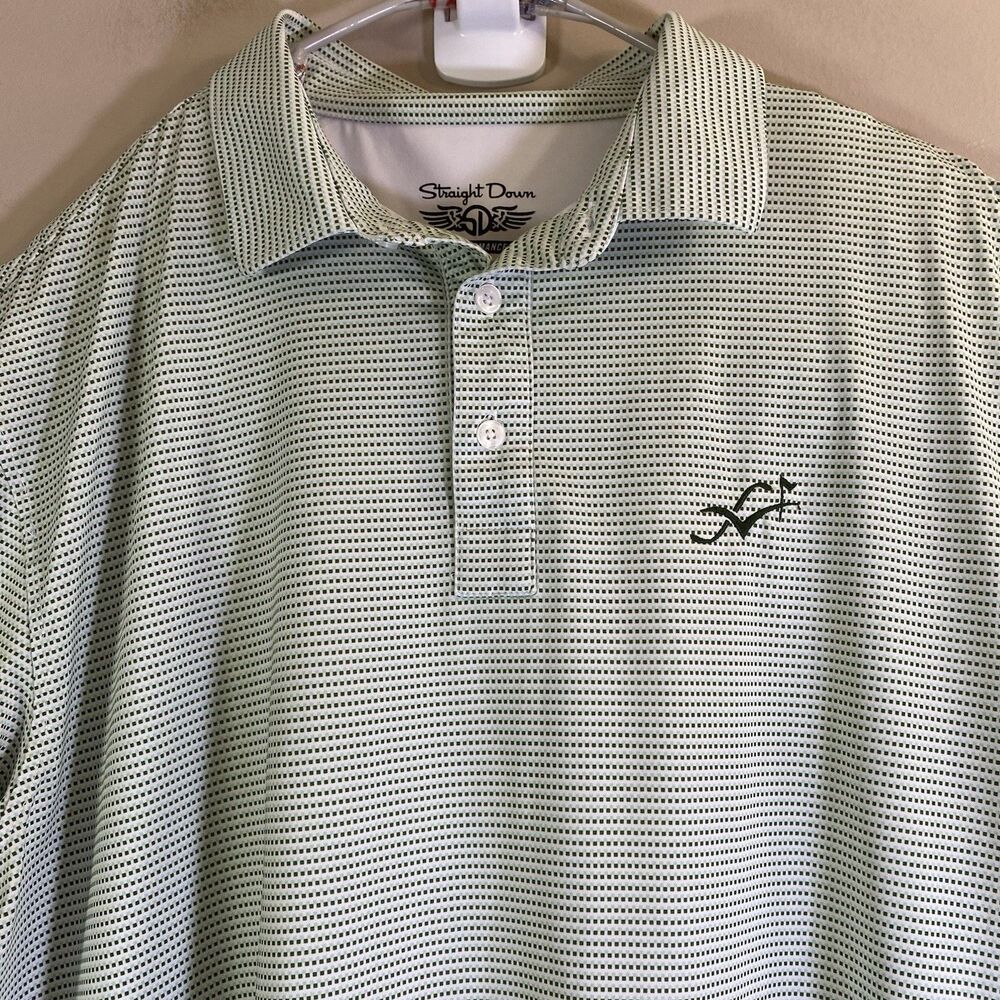 Straight Down Golf Shirt Men XL Green White Micro Check Stretch Performance Polo
